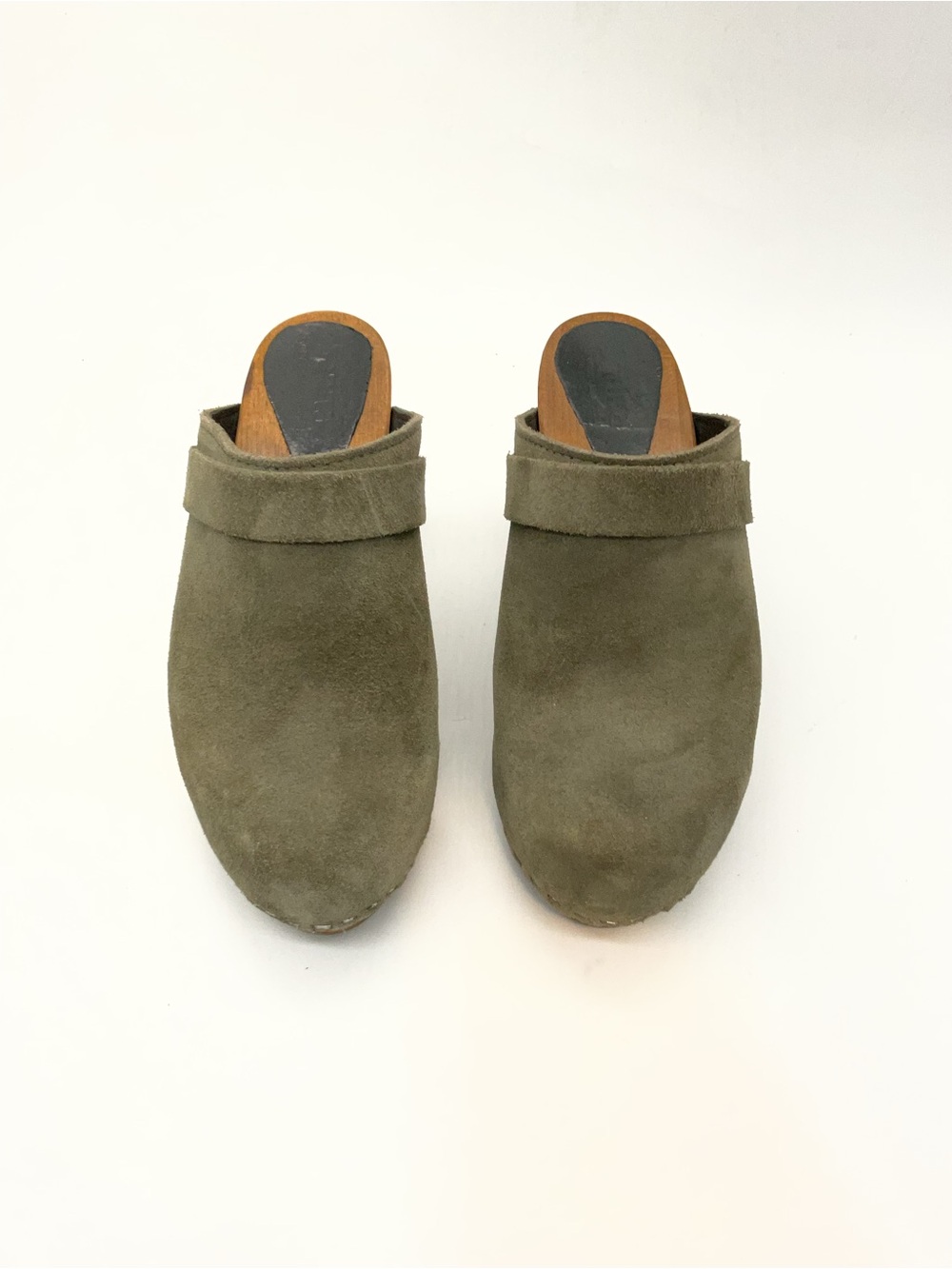 Sanita Olive Green Suede Slip-On Clogs